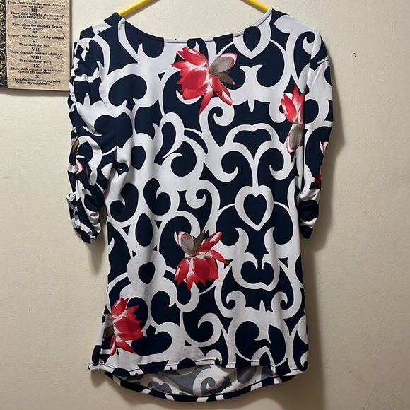 Alfani blue and red floral blouse size L - Picture 5 of 6
